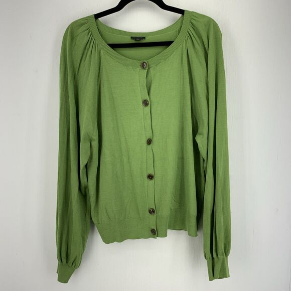 Brat Green Balloon Sleeve Cardigan Womens XL Lightweight Casual Office Feminine - Picture 1 of 7